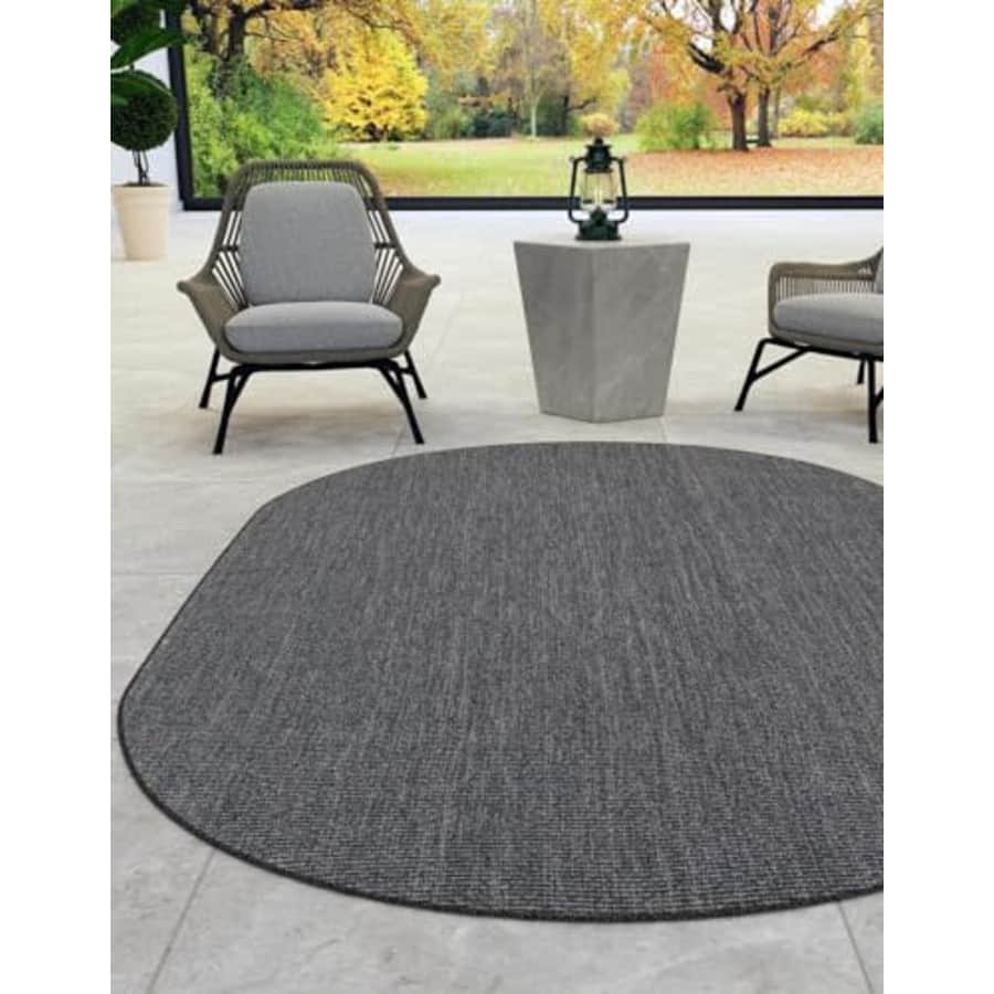 Unique Loom Outdoor Solid Collection Area Rug (5' 3" x 8' Oval Black/Ivory) for $65 Unique Loom Outdoor Solid Collection Area Rug (5' 3" x 8' Oval Black/Ivory) for $65