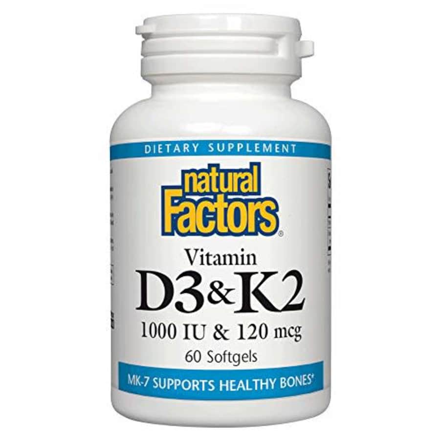 Natural Factors, Vitamin D3 & K2 1000 IU and 120 mcg, Supports Bone and Vascular Health, 60 for $21 Natural Factors, Vitamin D3 & K2 1000 IU and 120 mcg, Supports Bone and Vascular Health, 60 for $21