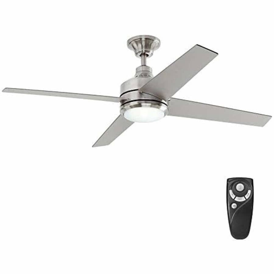 Home Decorators Collection Mercer 52 in. LED Indoor Brushed Nickel Ceiling Fan for $120