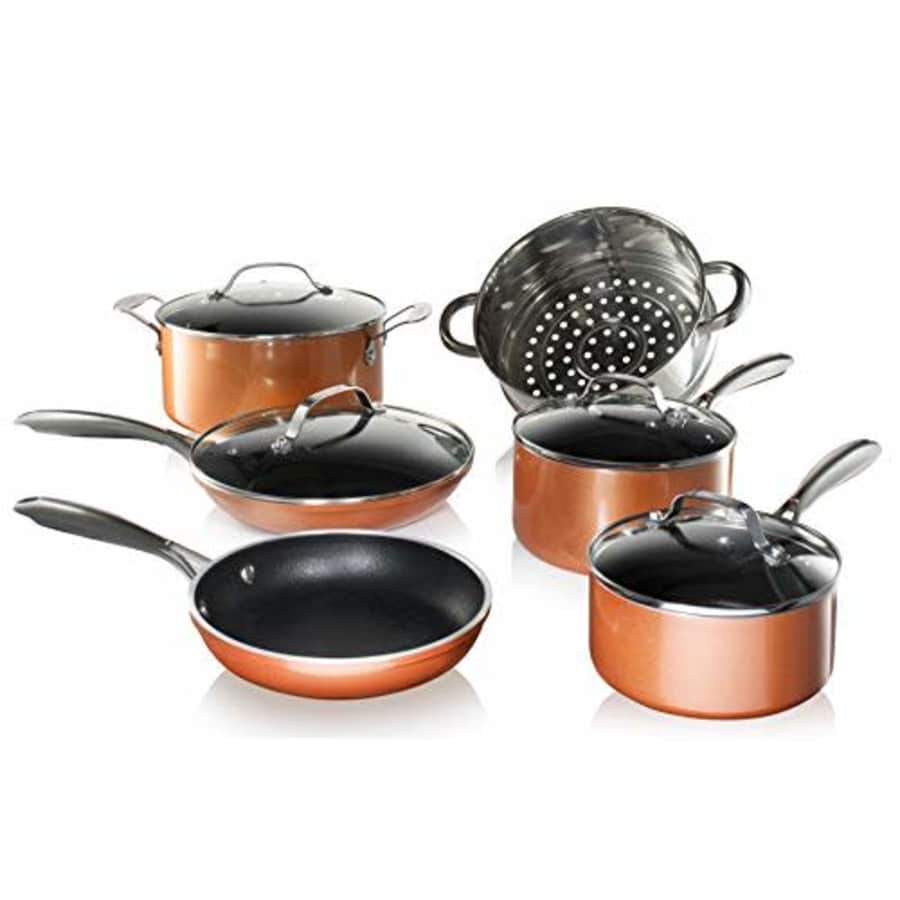Gotham Steel Nonstick Pots and Pans 10 Piece Copper Cast Cookware Set with Ultra Nonstick PFOA FREE for $80 Gotham Steel Nonstick Pots and Pans 10 Piece Copper Cast Cookware Set with Ultra Nonstick PFOA FREE for $80