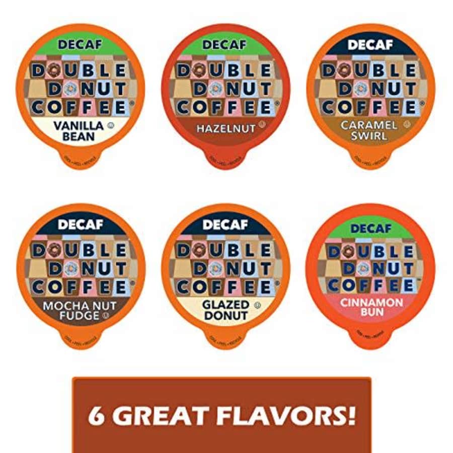 Double Donut Decaf Flavored Coffee Variety Pack - 6 Traditional Flavors (Caramel Swirl, Hazelnut, Glazed Donut, for $43