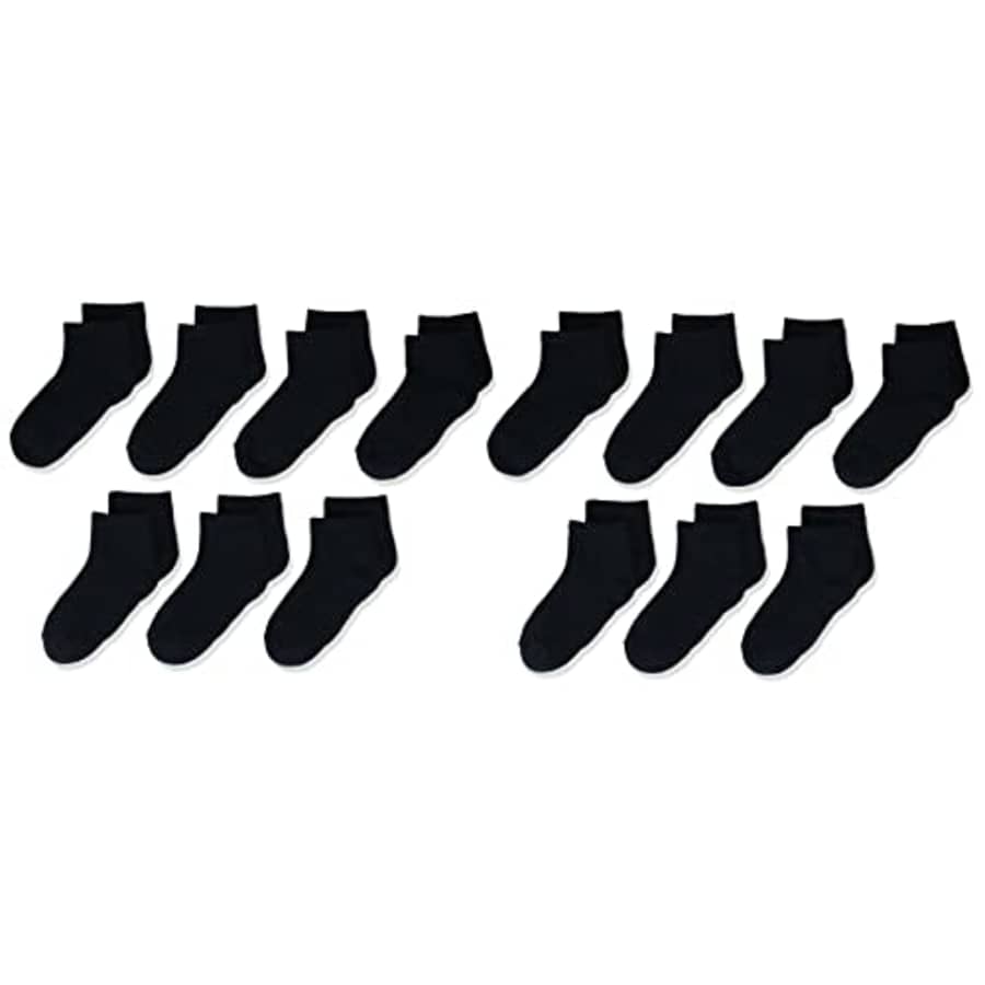 Amazon Essentials Kids' 14-Pack Cotton Ankle Socks, Black, Medium for $16
