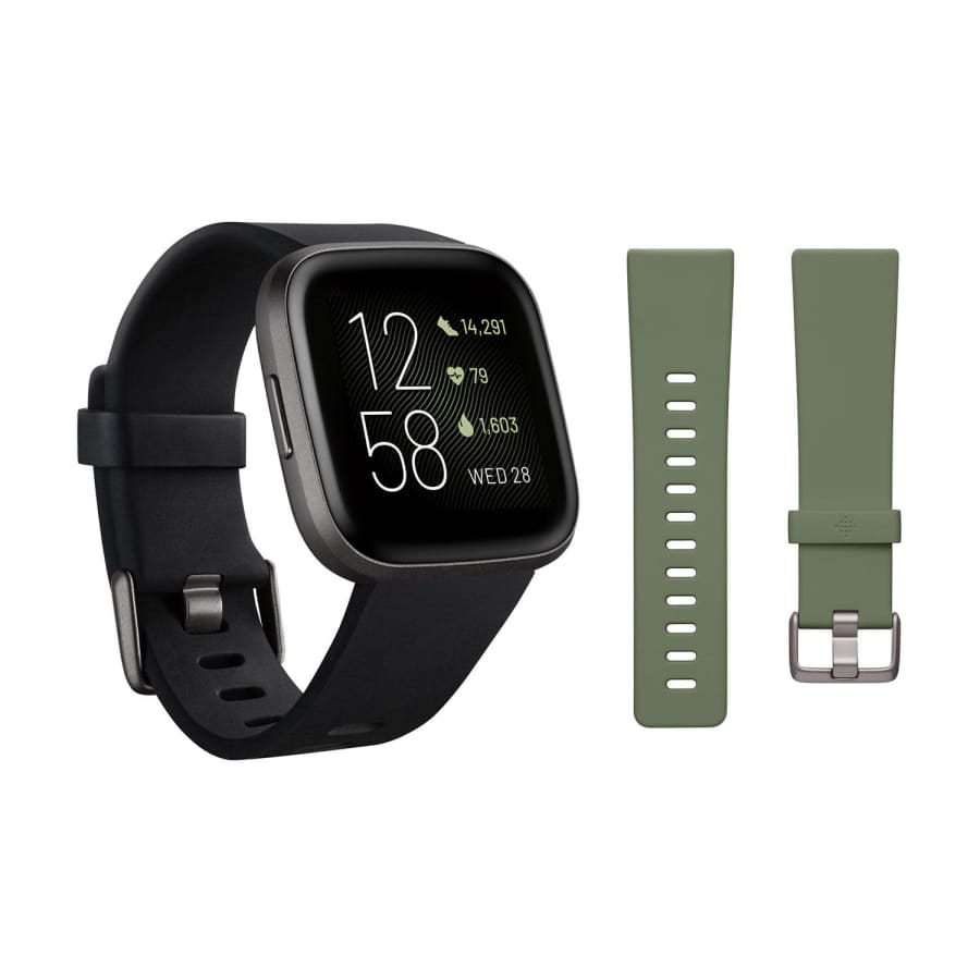 Fitbit Versa 2 Smartwatch Carbon with Bonus Bands for $110