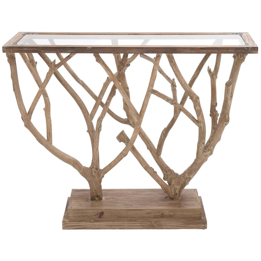 Litton Lane 45" Glass-Top Console Table w/ Natural Branch Sculpture Base for $440