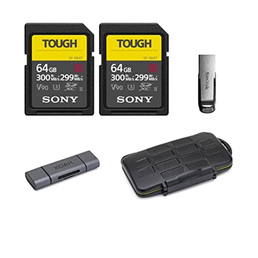 Sony 64GB UHS-II Tough G-Series SD Card (2-Pack) Media Bundle with 32GB USB Flash-Drive, Koah PRO for $198