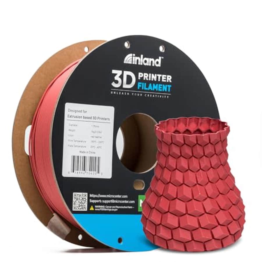 INLAND Micro Center Matte PLA 3D Printer Filament 1.75mm - Matte Red Heather, 1kg Cardboard Spool for $23 INLAND Micro Center Matte PLA 3D Printer Filament 1.75mm - Matte Red Heather, 1kg Cardboard Spool for $23