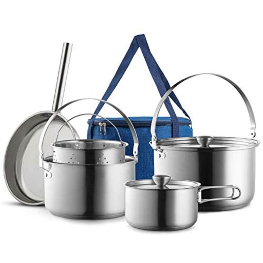 Wealers Camping Cookware Set 304 Stainless Steel 8-Piece Pots & Pans Open Fire Cooking Kit | Frying Pan for $121 Wealers Camping Cookware Set 304 Stainless Steel 8-Piece Pots & Pans Open Fire Cooking Kit | Frying Pan for $121