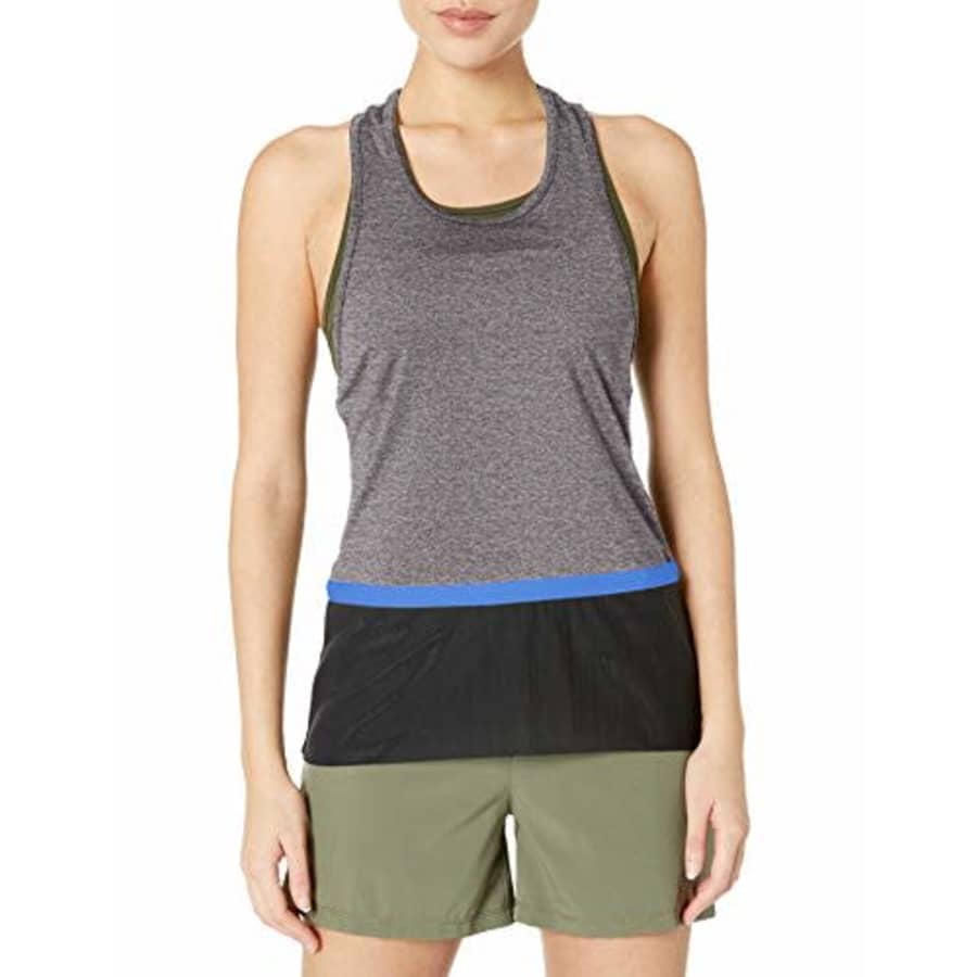 SHAPE activewear Women's Shadow Tank Top, Nine Iron/Caviar Black, M for $10