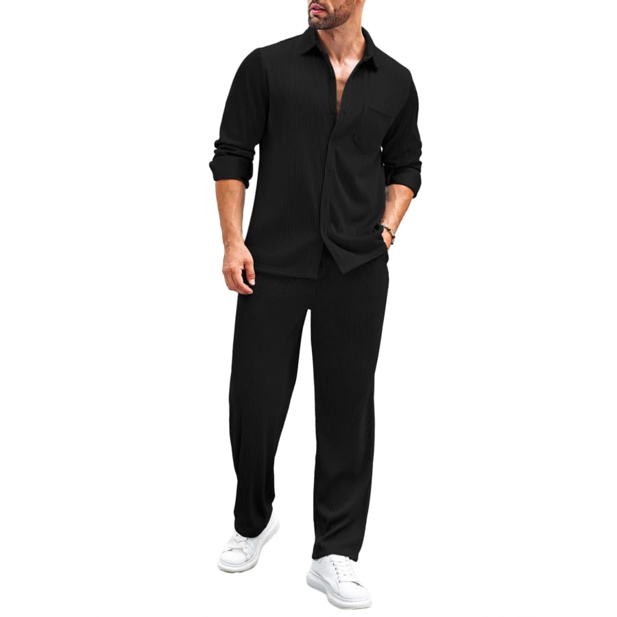 Men's Casual Two-Piece Shirt and Pants Outfit for $13 Men's Casual Two-Piece Shirt and Pants Outfit for $13
