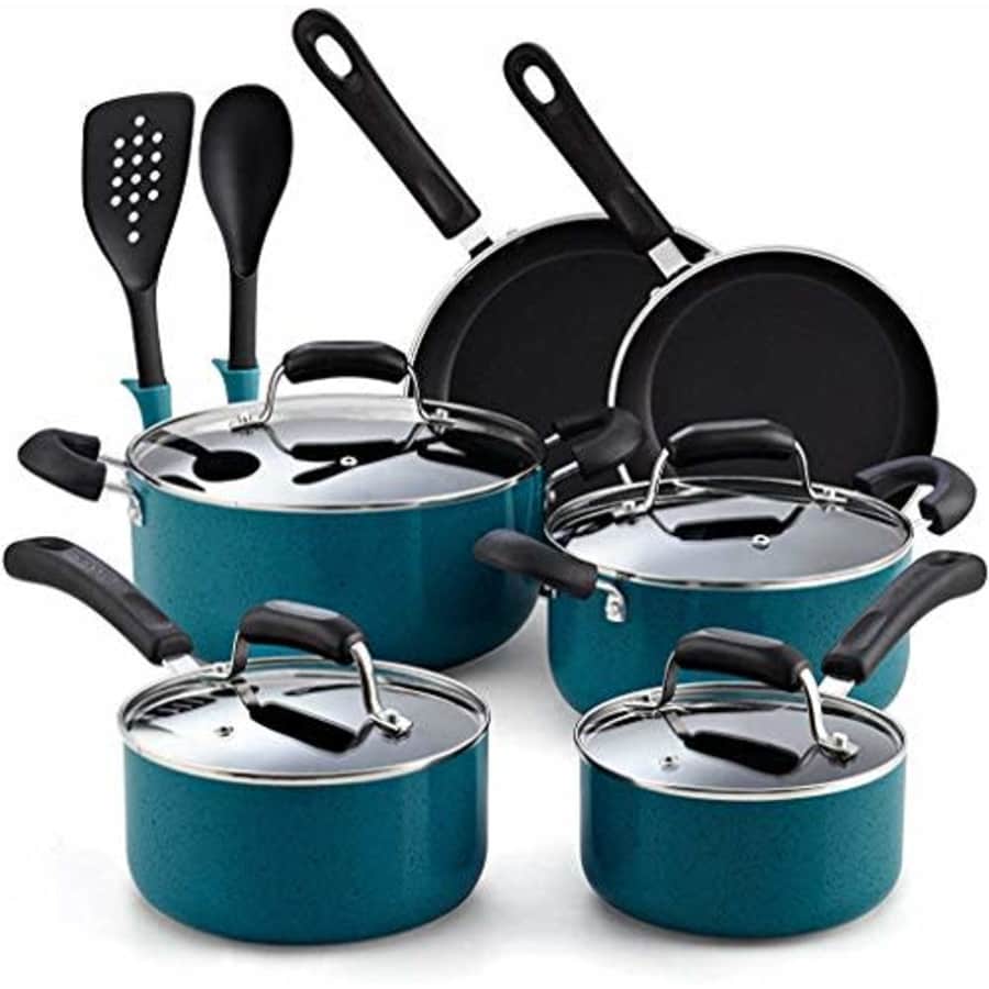Cook N Home 12-Piece Stay Cool Handle, Turquoise Nonstick Cookware Set for $90 Cook N Home 12-Piece Stay Cool Handle, Turquoise Nonstick Cookware Set for $90