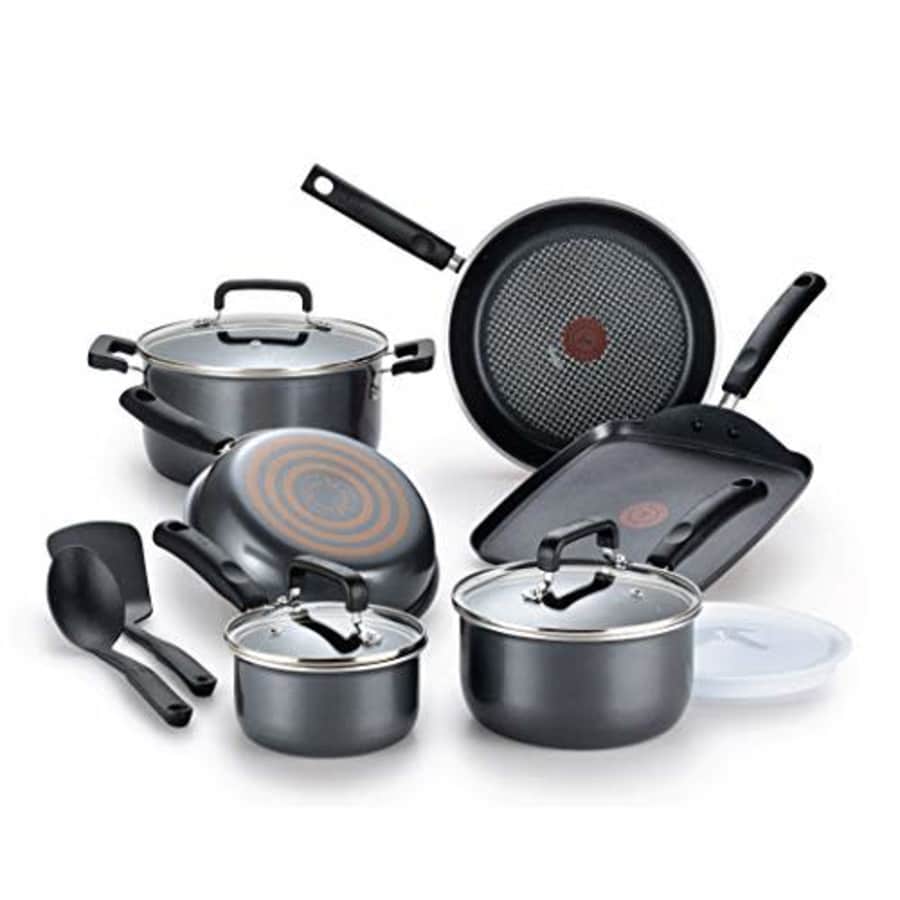 T-fal Signature Titanium Nonstick 12 Piece Cookware Set, Grey, B061SC, Black for $99 T-fal Signature Titanium Nonstick 12 Piece Cookware Set, Grey, B061SC, Black for $99