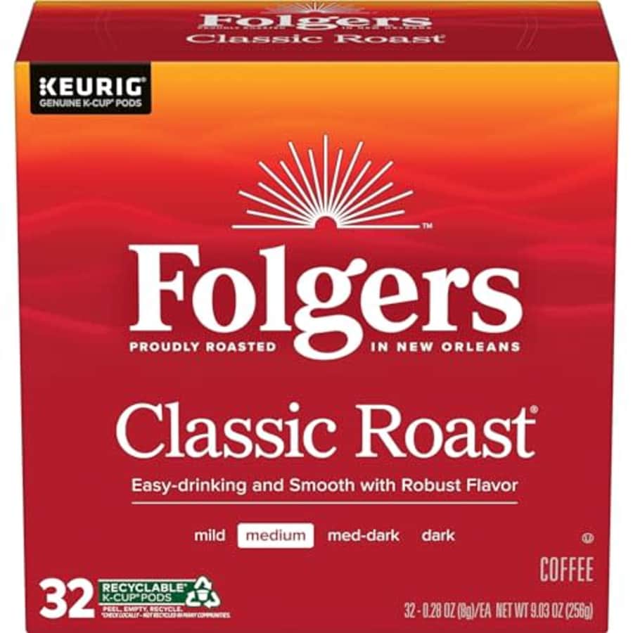 Folgers Classic Roast Medium Roast Coffee, 128 Keurig K-Cup Pods for $47 Folgers Classic Roast Medium Roast Coffee, 128 Keurig K-Cup Pods for $47