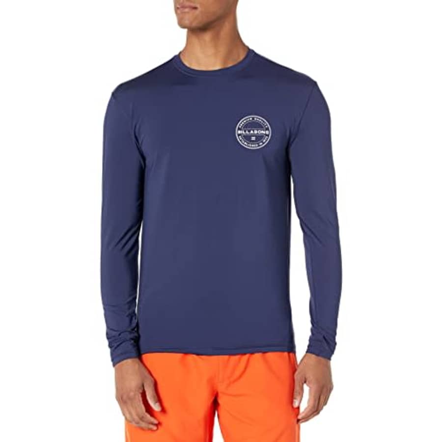 Billabong mens Classic Long Sleeve Loose Fit Rashguard Rash Guard Shirt, Navy Rotor, Small US for $31
