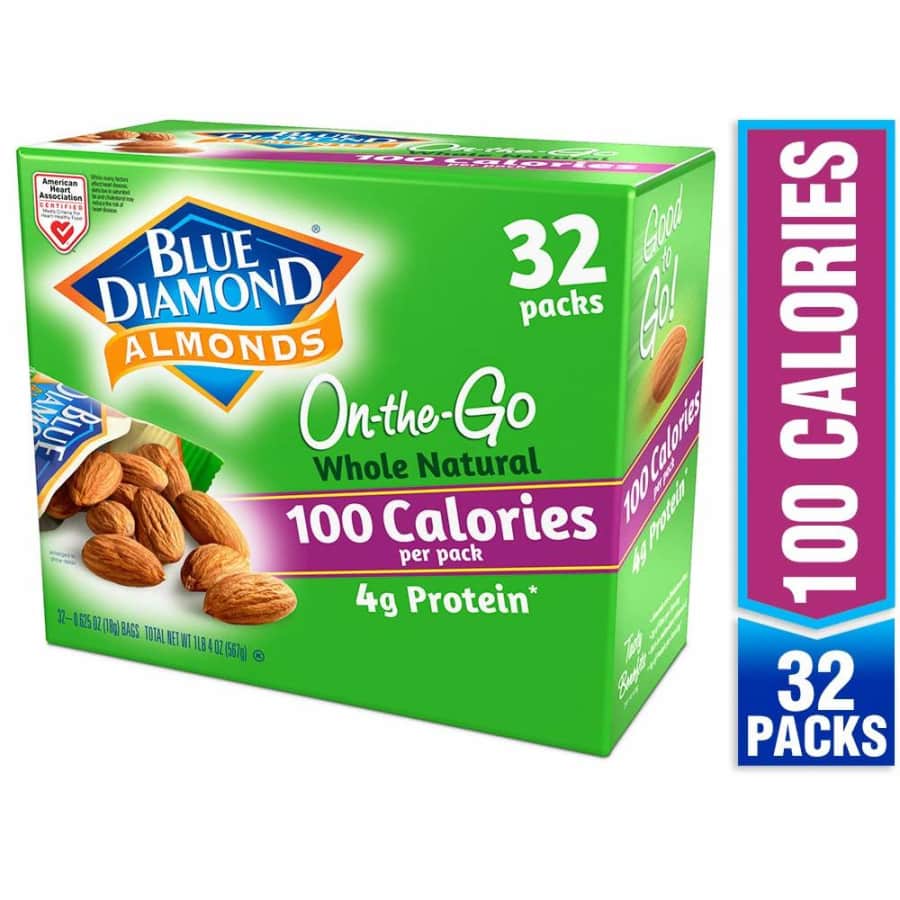 Blue Diamond 100-Calorie Raw Almond On The Go Bags 32-Pack for $6