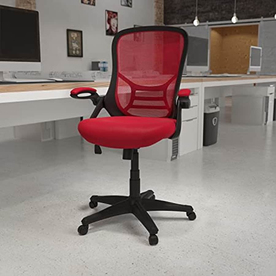 Flash Furniture High Back Red Mesh Ergonomic Swivel Office Chair with Black Frame and Flip-up Arms for $160