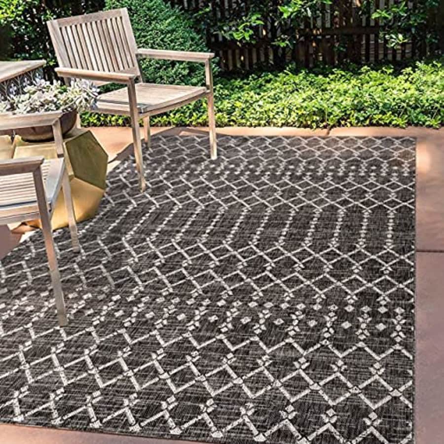 JONATHAN Y Ourika Moroccan Geometric Textured Weave Indoor/Outdoor Black/Gray 5 ft. x 8 ft. Area for $46
