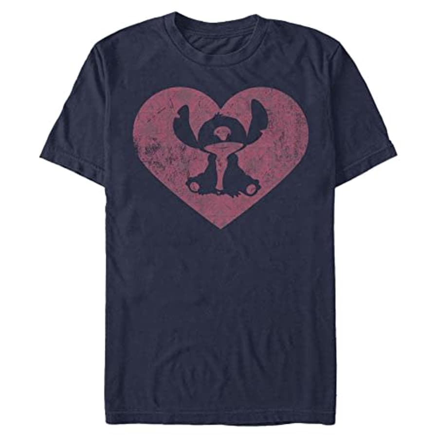 Disney Big & Tall Lilo & Stitch Stitch Heart Men's Tops Short Sleeve Tee Shirt, Navy Blue Heather, for $20