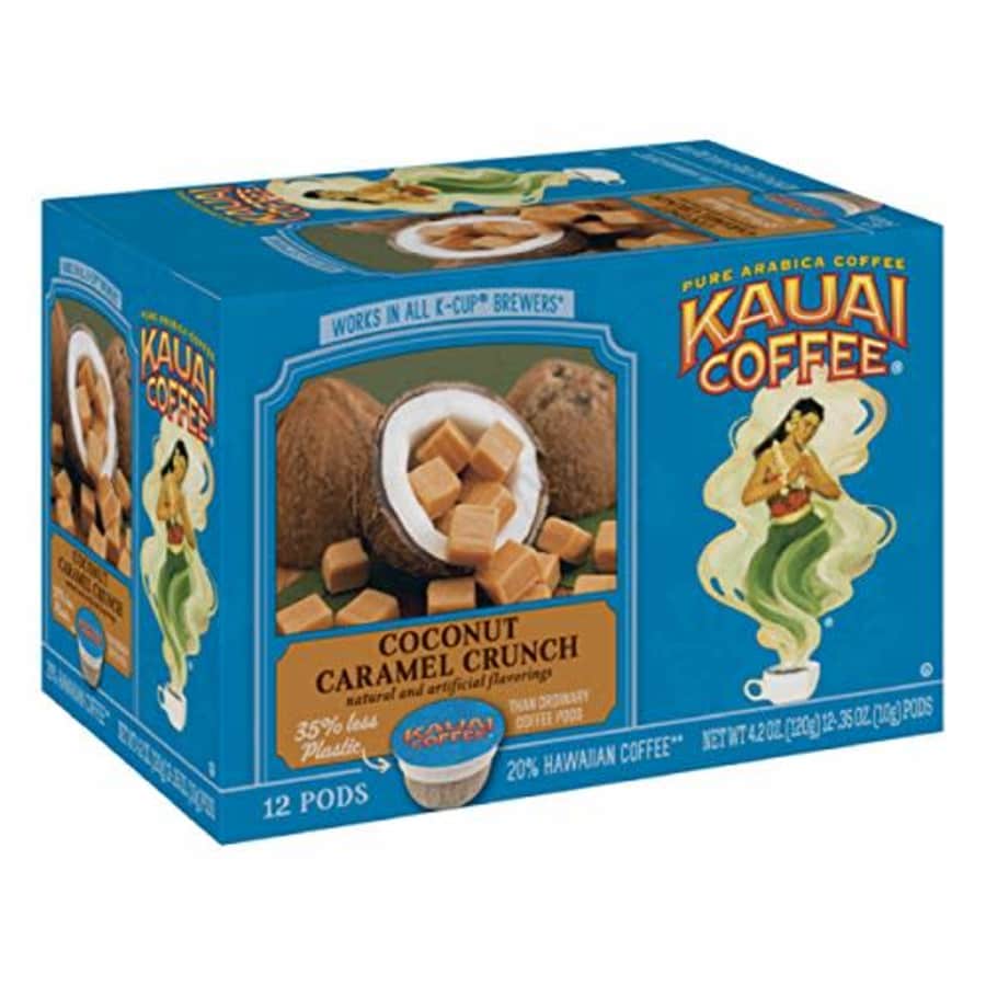 Kauai Coffee Single Serve Pods, Coconut Caramel Crunch Flavor 100% Arabica Coffee from Hawaiis for $45 Kauai Coffee Single Serve Pods, Coconut Caramel Crunch Flavor 100% Arabica Coffee from Hawaiis for $45