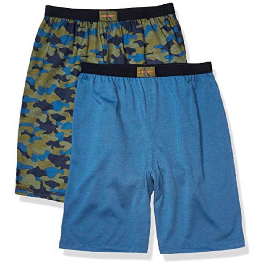 Calvin Klein Boys' Lounge Pajama Shorts, 2 Pack, Green/Dark Blue, X-Small-4/5 for $21