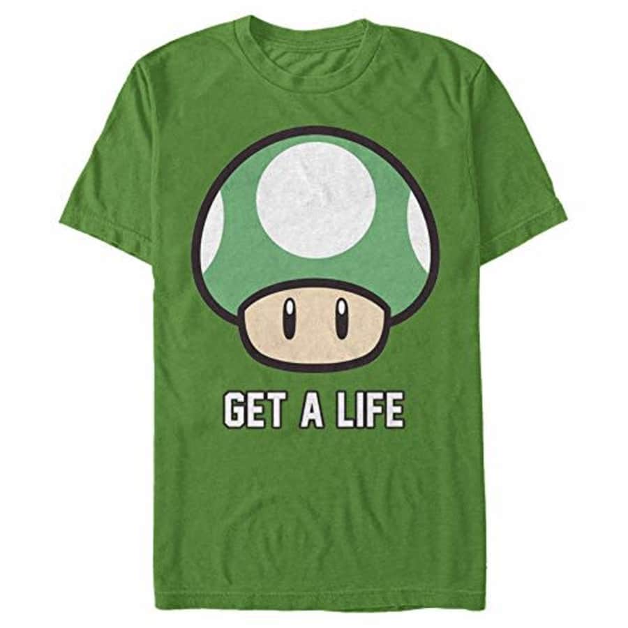 Nintendo Men's Super Mario 1-Up Mushroom Get A Life T-Shirt, Kelly, Small for $22 Nintendo Men's Super Mario 1-Up Mushroom Get A Life T-Shirt, Kelly, Small for $22
