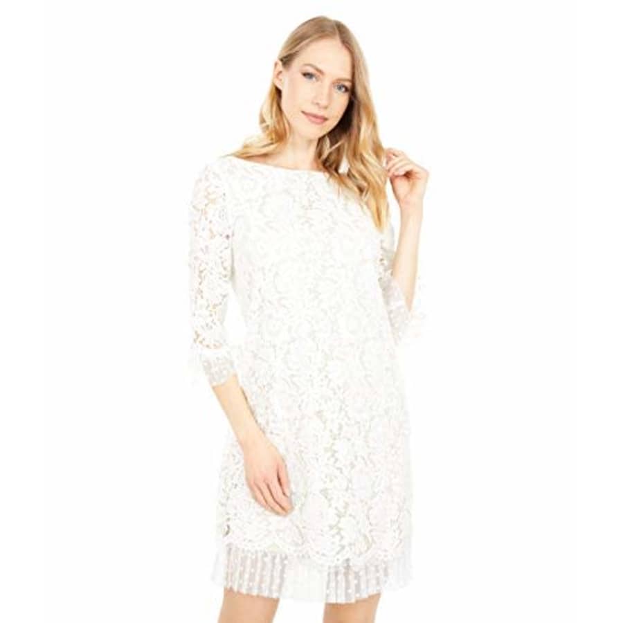 Vince Camuto Women's Lace and Flock Dot Mesh Three Quarter Sleeve Shift, Ivory, 4 for $86 Vince Camuto Women's Lace and Flock Dot Mesh Three Quarter Sleeve Shift, Ivory, 4 for $86