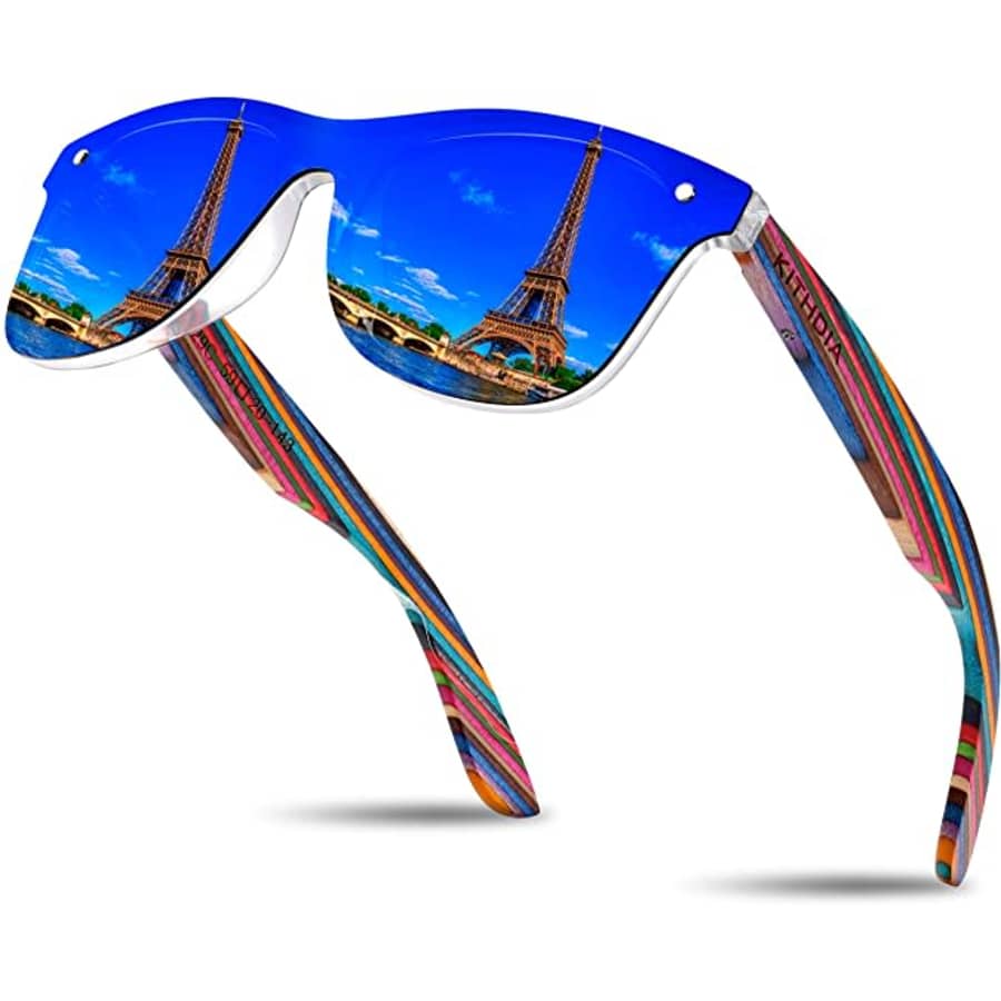 Kithdia Polarized Wooden Temple Sunglasses for $22