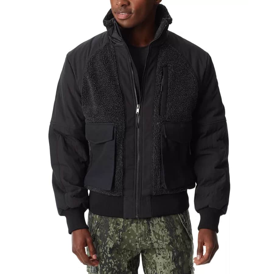 Bass Outdoor Men's Mixed-Media Bomber Jacket for $20