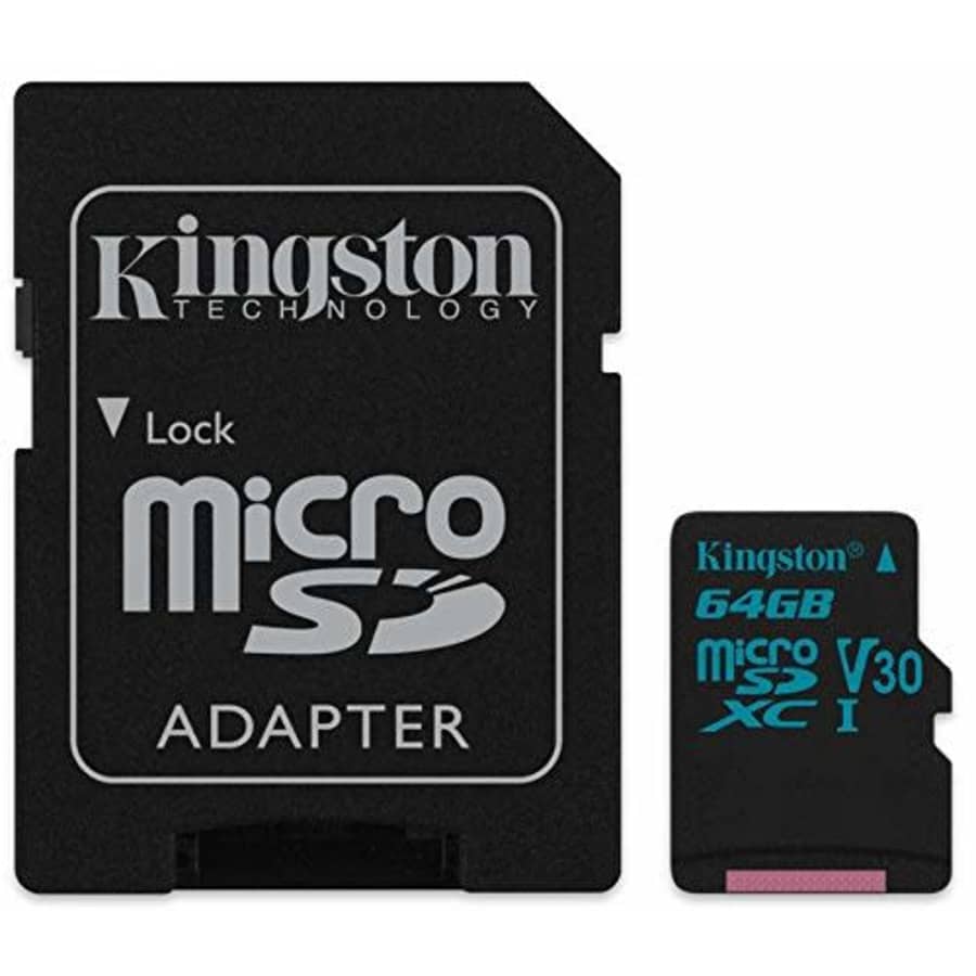 Kingston 64GB SDXC Micro Canvas Go! Memory Card and Adapter Works with GoPro Hero 7 Black, Silver, for $13