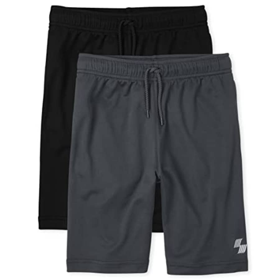 The Children's Place boys Mesh Performance Basketball Casual Shorts, Black/Charcoal 2 Pack, X-Small for $11