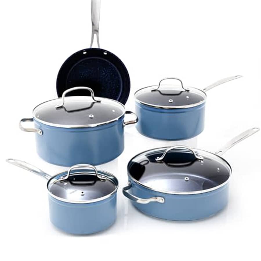 Nuwave Healthy Duralon Blue Ceramic Nonstick Coated 9pc Cookware Set, Scratch-Resistant Diamond for $144