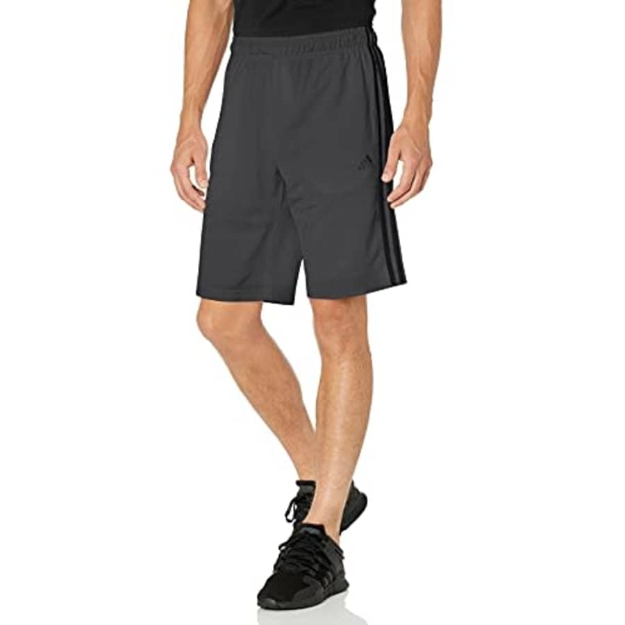 adidas Men's Standard Warm-up Tricot Regular 3-Stripes Shorts, Dark Grey Heather/Black, X-Small for $19 adidas Men's Standard Warm-up Tricot Regular 3-Stripes Shorts, Dark Grey Heather/Black, X-Small for $19