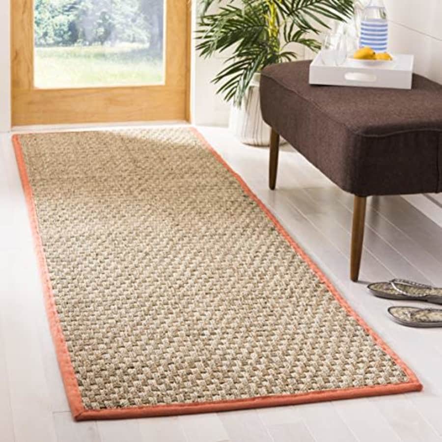Safavieh Natural Fiber Collection NF114Y Border Basketweave Seagrass Accent Rug, 2' x 3', Rust for $21