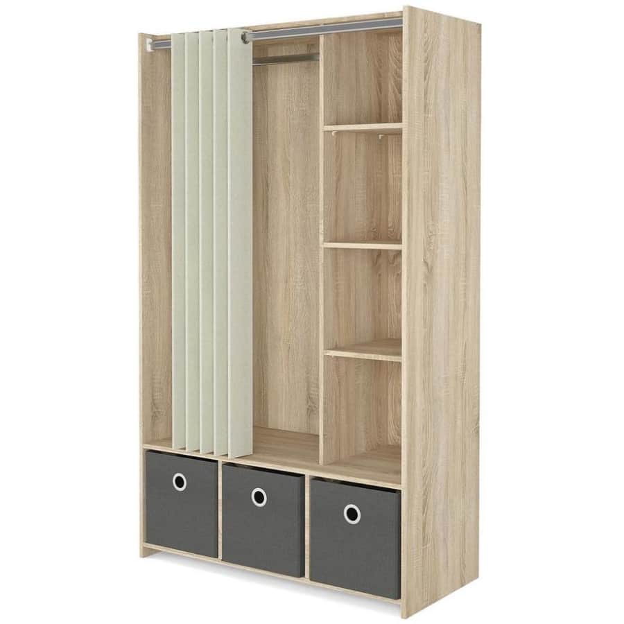 Tvilum Lola 3-Bin Curtain Armoire for $187 Tvilum Lola 3-Bin Curtain Armoire for $187