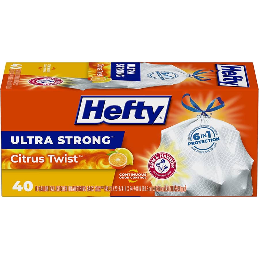 Hefty Ultra Strong 13-Gallon Kitchen Trash Bags 40-Pack for $9