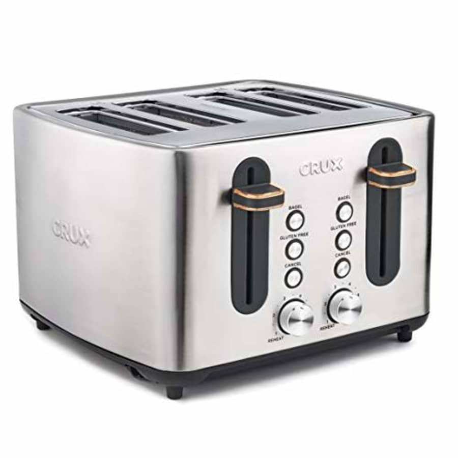 CRUX 4-Slice Extra Wide Slot Stainless Steel Toaster with 6 Shade Setting Control, Silver for $45 CRUX 4-Slice Extra Wide Slot Stainless Steel Toaster with 6 Shade Setting Control, Silver for $45