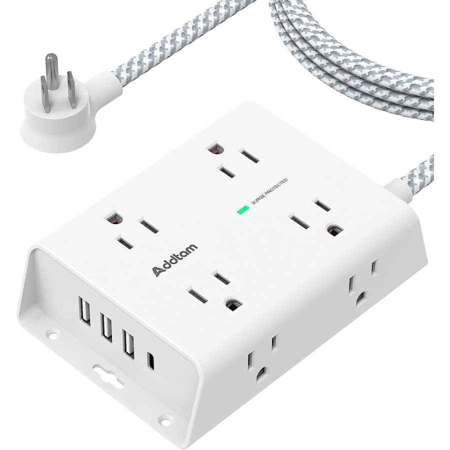 Addtam 8-Outlet 4-Port Surge Protector Power Strip for $18