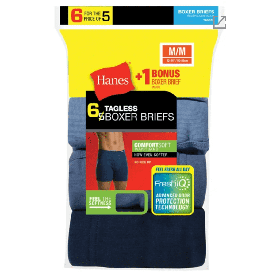 Hanes Men's FreshIQ Boxer Briefs 6-Pack for $14 in cart