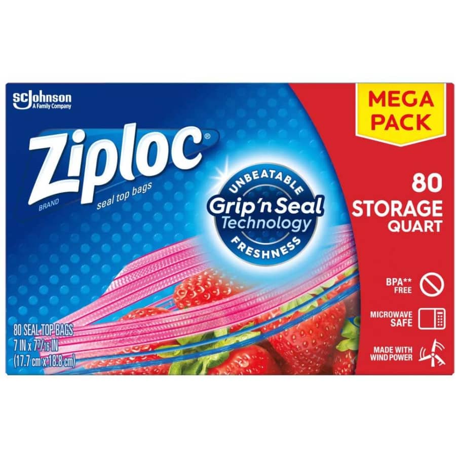 Ziploc 80-Count Quart Storage Bags for $10 Ziploc 80-Count Quart Storage Bags for $10