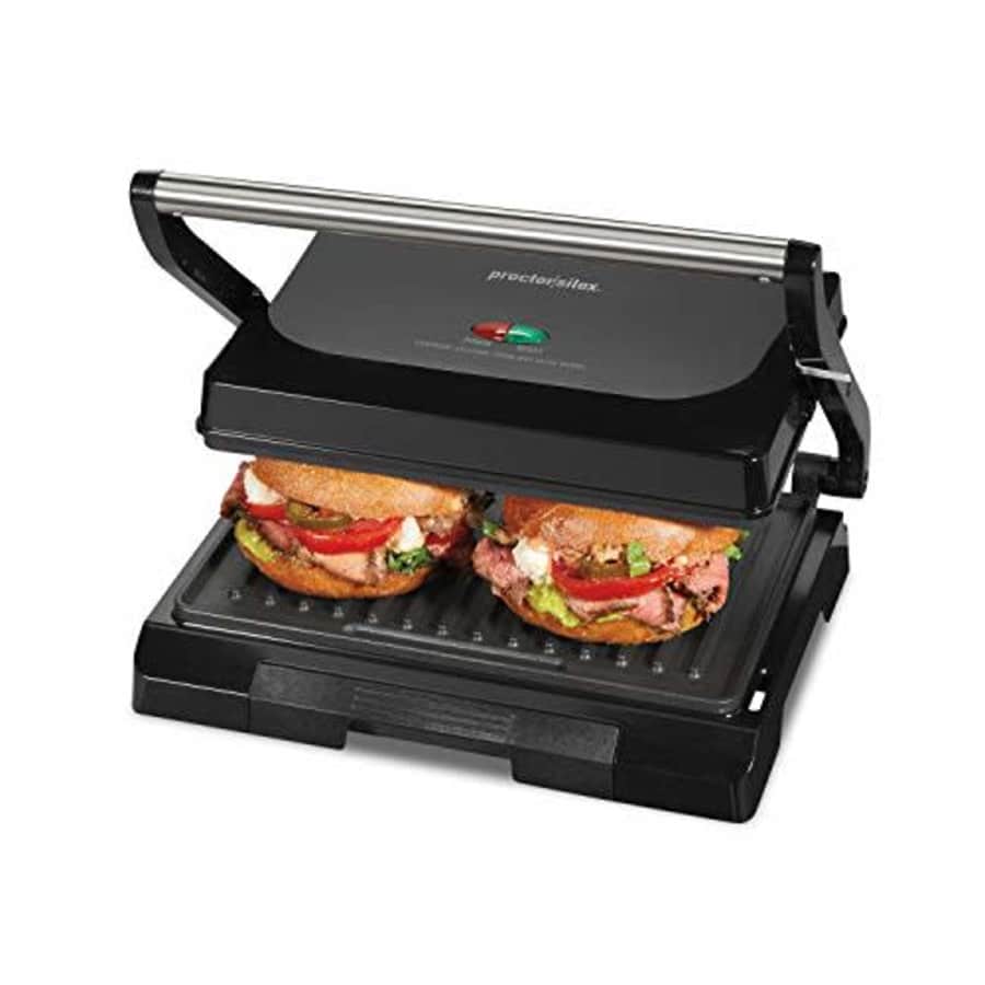 Proctor Silex 4 Serving Panini Press, Sandwich Maker and Compact Indoor Grill, Upright Storage, for $30 Proctor Silex 4 Serving Panini Press, Sandwich Maker and Compact Indoor Grill, Upright Storage, for $30