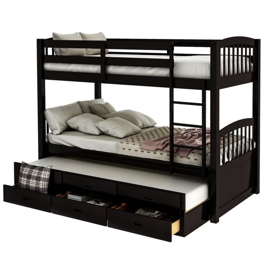 Harper & Bright Designs Chamblee Twin-over-Twin Bunk Bed w/ Trundle and Drawers for $590 Harper & Bright Designs Chamblee Twin-over-Twin Bunk Bed w/ Trundle and Drawers for $590