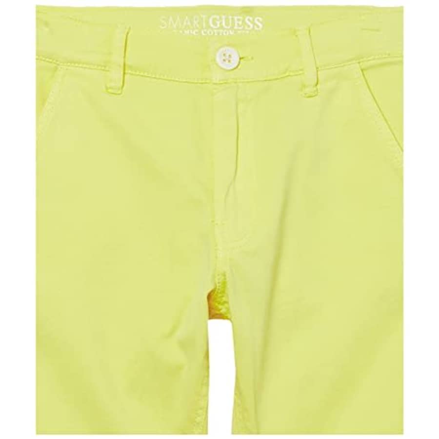 GUESS Boys' Big Embroidered Logo Organic Stretch Sateen Chino Shorts, City Yellow, 12 for $28