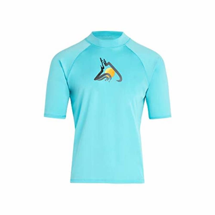 Kanu Surf Men's Mercury UPF 50+ Short Sleeve Sun Protective Rashguard Swim Shirt, Infinite Aqua, for $20 Kanu Surf Men's Mercury UPF 50+ Short Sleeve Sun Protective Rashguard Swim Shirt, Infinite Aqua, for $20
