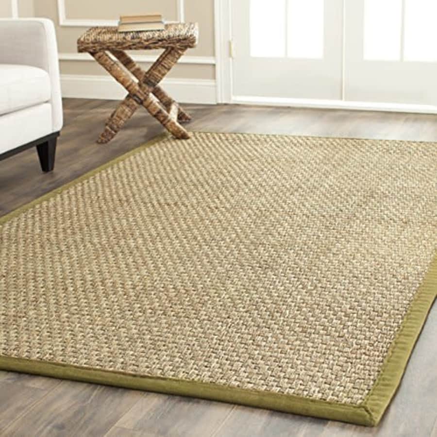 SAFAVIEH Natural Fiber Collection Accent Rug - 3' x 5', Natural & Olive, Border Basketweave for $43