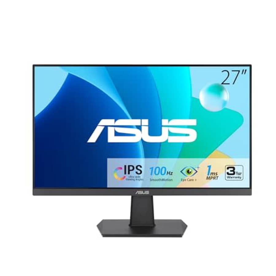 ASUS 27 Inch Monitor - 1080P, IPS, Full HD, Frameless, 100Hz, 1ms, Adaptive-Sync, for Working and for $99