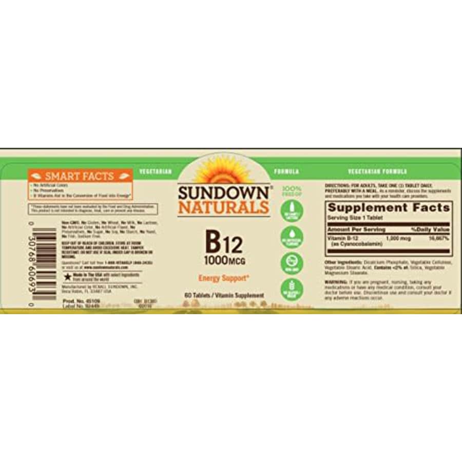Sundown Vitamin B-12 High Potency 1000 mcg, 60 Tablets 60 Count (Pack of 3) for $24 Sundown Vitamin B-12 High Potency 1000 mcg, 60 Tablets 60 Count (Pack of 3) for $24
