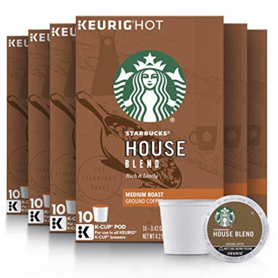 Starbucks Medium Roast K-Cup Coffee Pods House Blend for Keurig Brewers, 10 Count (Pack of 6) for $56 Starbucks Medium Roast K-Cup Coffee Pods House Blend for Keurig Brewers, 10 Count (Pack of 6) for $56