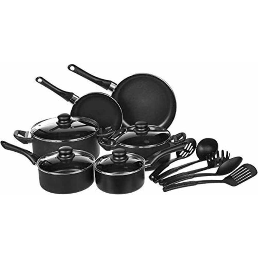 Amazon Basics Non-Stick Cookware Set, Pots, Pans and Utensils - 15-Piece Set for $65 Amazon Basics Non-Stick Cookware Set, Pots, Pans and Utensils - 15-Piece Set for $65