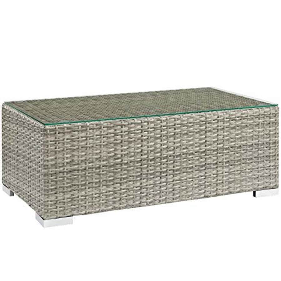 Modway EEI-2691 Repose Wicker Rattan Glass Outdoor Patio Coffee Table in Light Gray for $165