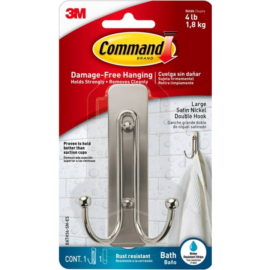 Command Large Double Bathroom Wall Hook for $9 Command Large Double Bathroom Wall Hook for $9