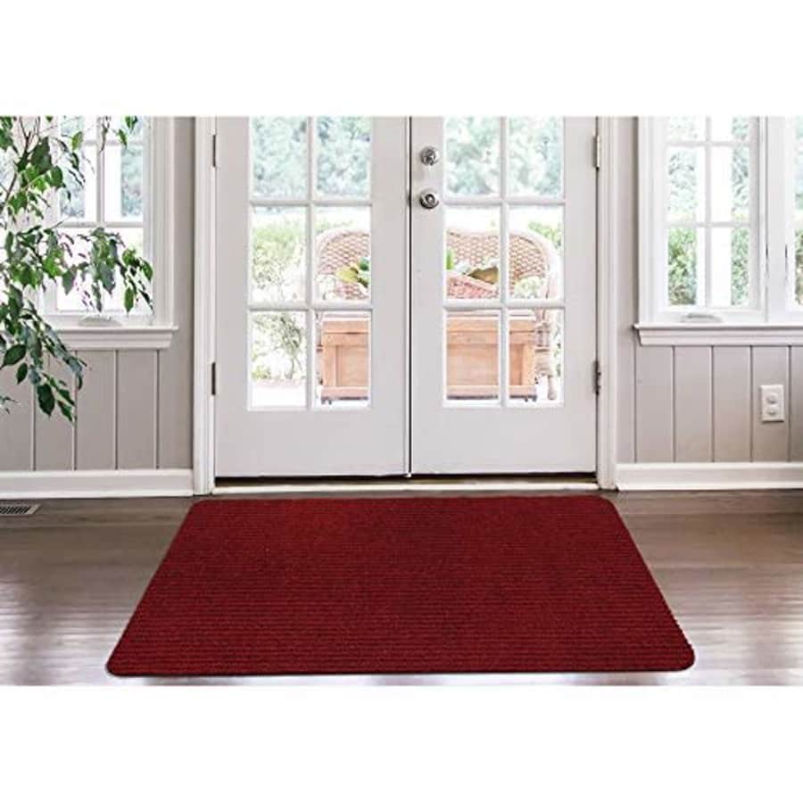 Ottomanson LIFE SAVER Collection Non-slip Indoor/Outdoor Solid Ribbed Design Area Rug, 3'X5', Red for $15